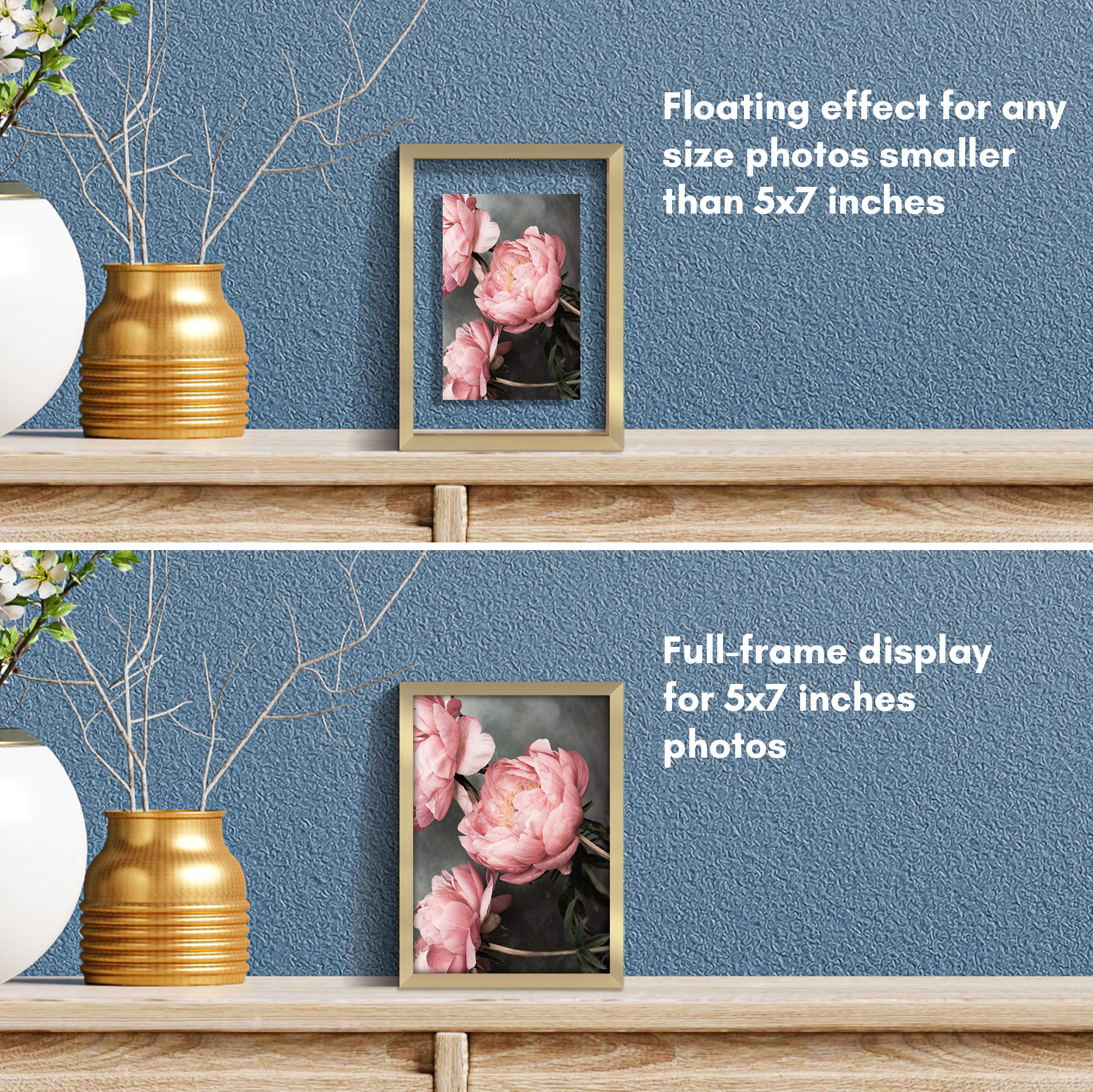 Americanflat 5x7 Picture Frame with Shatter-Resistant Glass Aluminum Floating Display Photo Signature - Gold