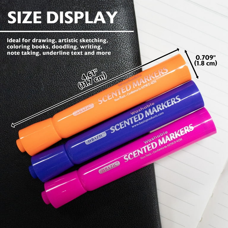 BAZIC Fruit Scented Markers, Washable, 10 Color, Chisel Tip, Kids