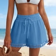 thumbnail image 4 of Only Moment Shorts for Women Polyester Summer Elastic Waist Casual Lightweight with Pockets Womens Shorts Casual Blue,S, 4 of 6