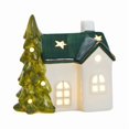 thumbnail image 2 of Christmas Snow House Ceramic Decor, Lighted Green Roof Village House with LED and Classic Style, Ornament for Home, Mantel, Tabletop, Holiday, Party, Seasonal, Gift, Display, Multicolor A, 2 of 6