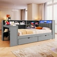 thumbnail image 3 of Euroco Wood Twin Size Daybed with Desk and Shelves, Captain Bed with Upholstered Headboard, LED Light and USB Charging, Gray, 3 of 16