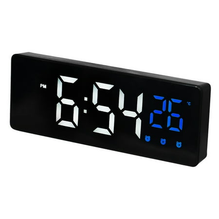 REGALWOVEN Triple Alarm Clock for Bedroom, Big Numbers Display, Dimmable, Temperature, 12/24H for Deep Sleepers 6.3 x 2.4 x 1 inch Black Blue