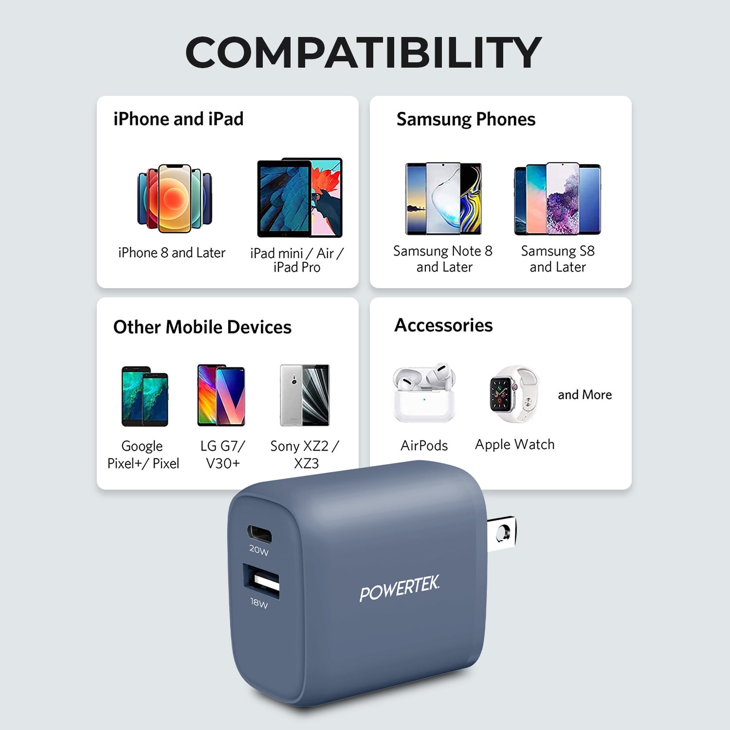 Liquipel Powertek Corduroy 20W Combo Wall Charger - Blue