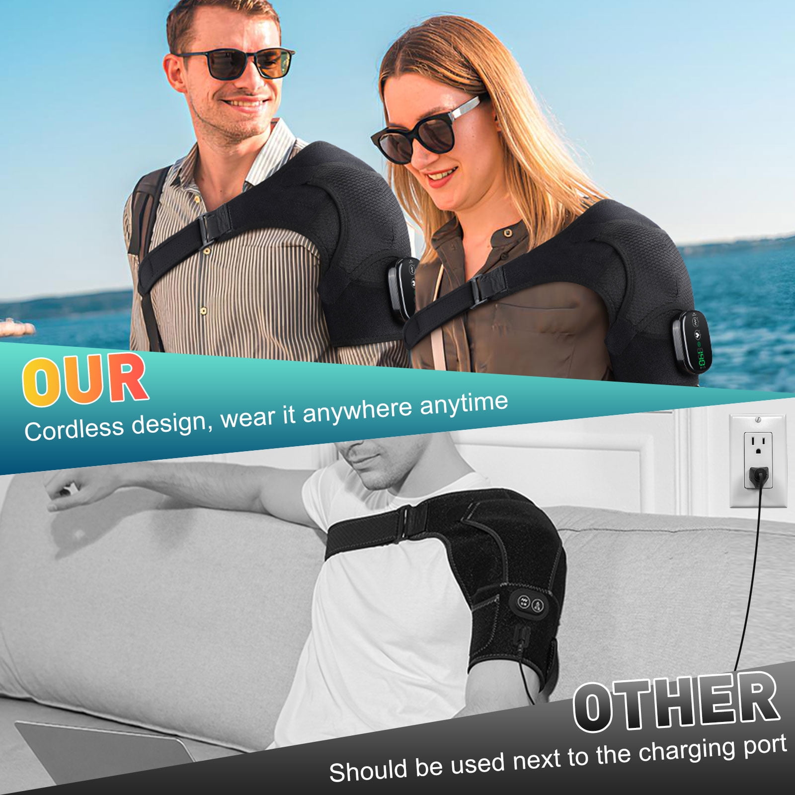 Shoulder Heating Pad Touch Screen Controller Heated Shoulder Wrap, Smart Shoulder Brace Massager for Muscle Fatigue and Pain