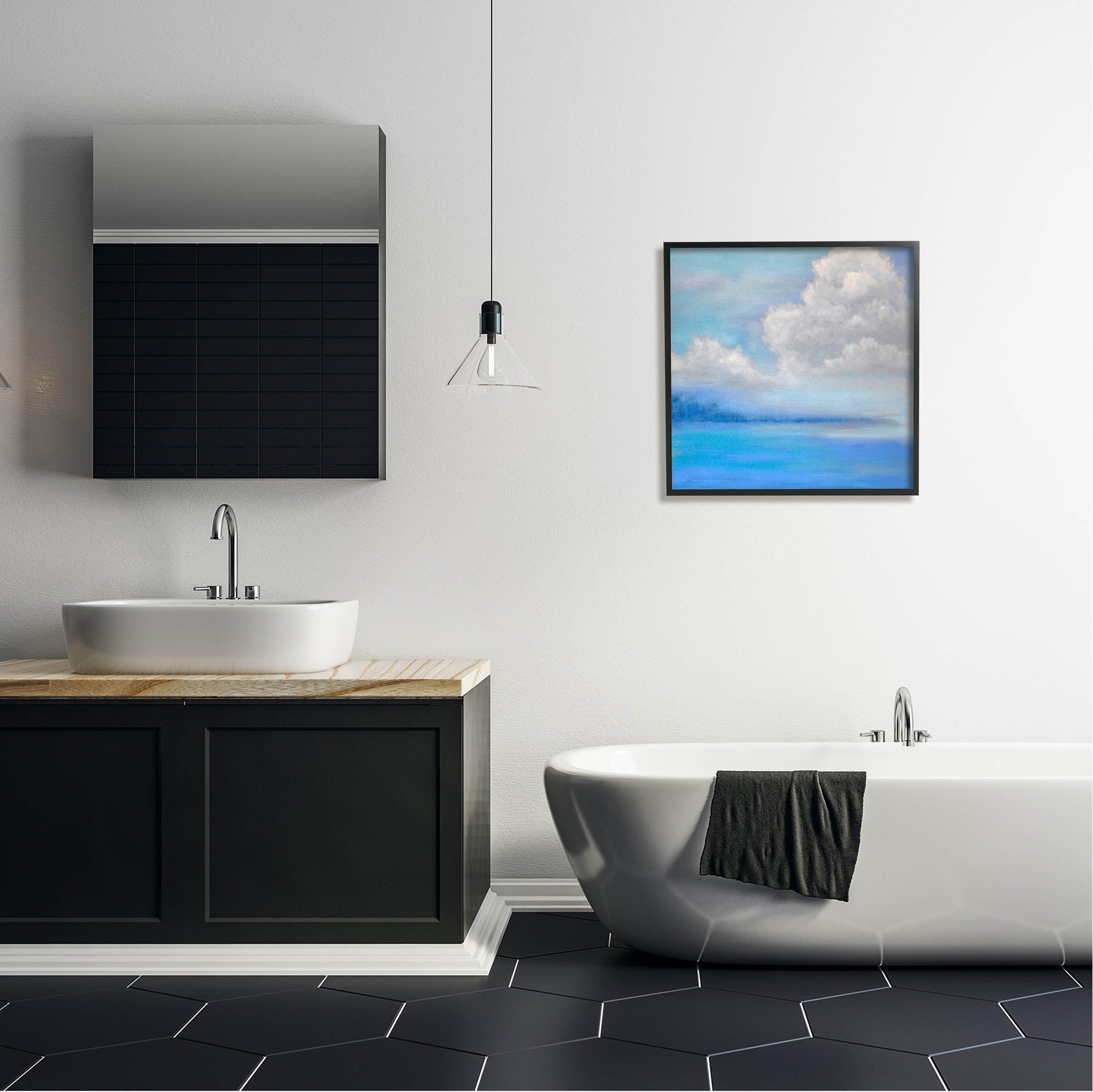Stupell Industries Vivid Blue Ocean Clouds Painting Black Framed Art Print Wall Art, Design by Catherine Andersen