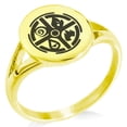 thumbnail image 1 of Stainless Steel Elementalism Magic Rune Minimalist Oval Top Polished Statement Signet Ring, 1 of 1