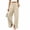 Beige, variant on Women Smocked High Waist Split Hem Wide Leg Cotton Pants Pleated Loose Casual Trousers for Daily Wear