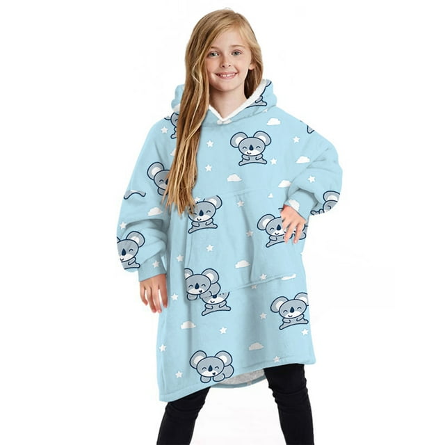 7-13 years Girl Boy Wearable Blanket Sweatshirt Hoodie Oversize Plush Hooded Robe