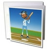 3dRose Baseball Batter Blue Uniform African American - Greeting Card, 6 by 6-inch