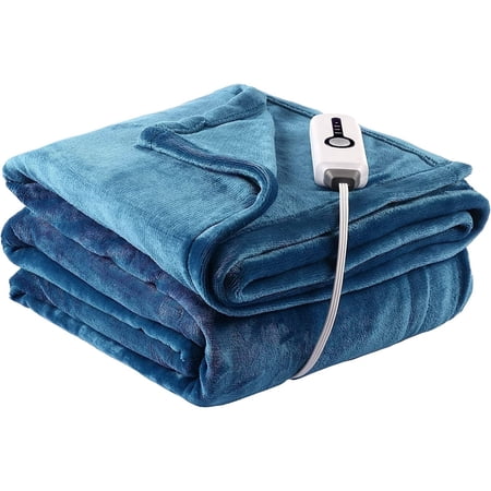 sunny heat electric heated blanket 62" x 84" twin size flannel -4 heating settings & 10 hours auto-off etl certification, soft machine washable-teal