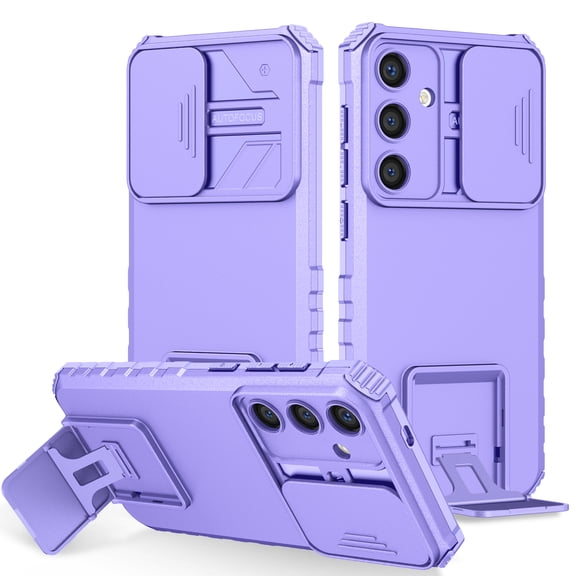 for Samsung Galaxy S26 Case with Camera Lens Slide Protection, Armour Silicone TPU Bumper Tough PC Cover Kickstand, Military Shockproof Absorption Case for Samsung Galaxy S26,
Purple
