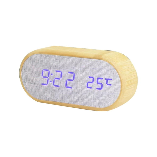 Digital Alarm Clock Round Wooden Desk Clock With 4 Alarms 50–100% Dimmer LED Display 12/24 Hour Format USB or 4 AAA Battery Powered