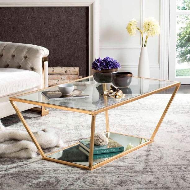 Safavieh Allene 48 Width Retro Iron Coffee Table Gold Leaf W Glass Top Walmart Com Walmart Com