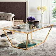 Safavieh Allene 48" Width Retro Iron Coffee Table, Gold Leaf w/ Glass Top
