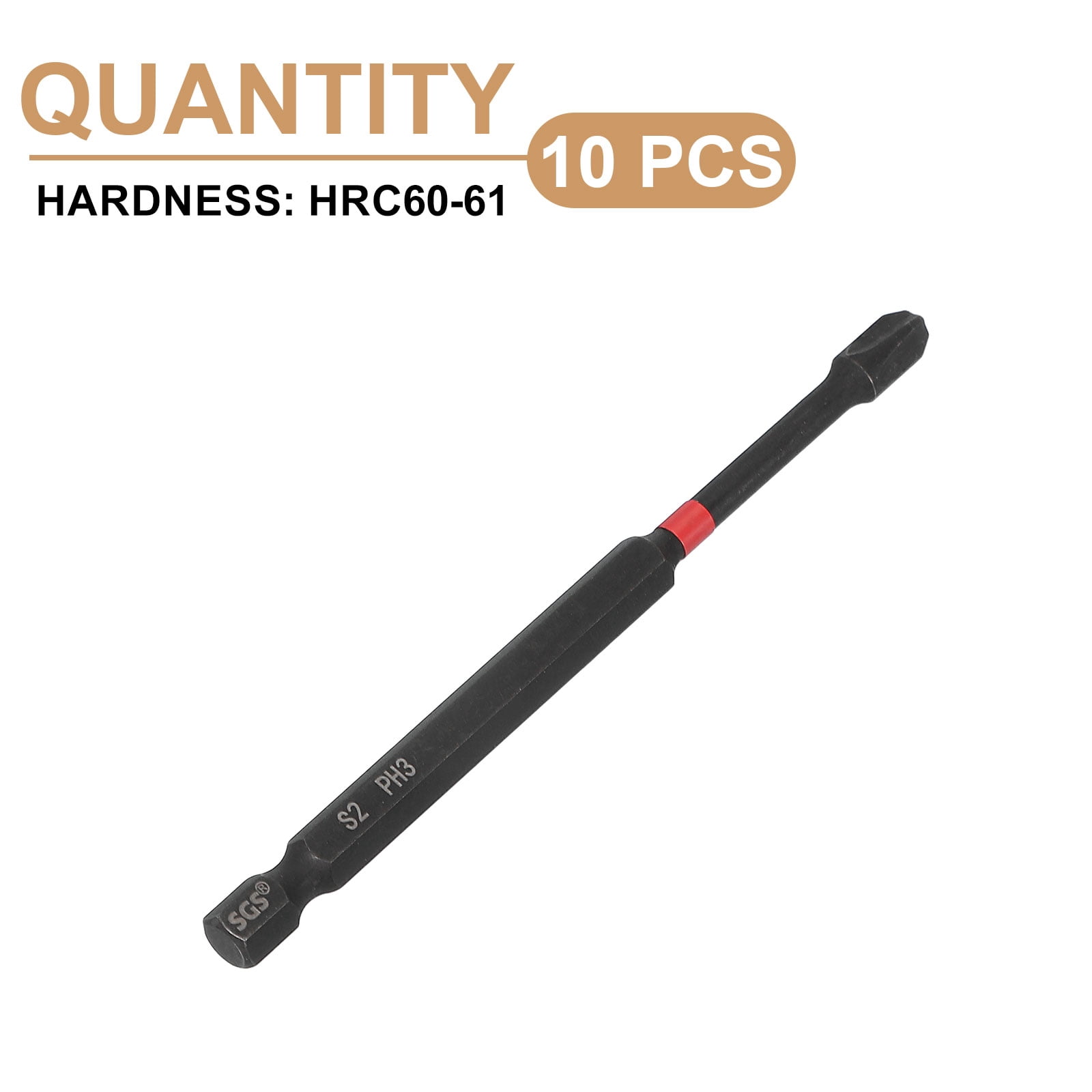 10pcs #3 Phillips Impact Screwdriver Bit PH3 1/4" Hex Shank 4" (100mm) Long Magnetic Cross Head Drill Bits S2 Steel Industrial Screw Driver for Impact Power Drivers, Black/Red