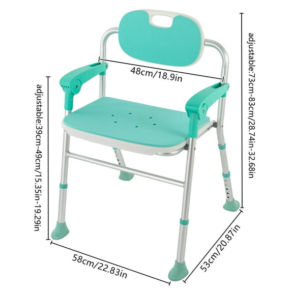 Foldable Shower Chair with Arms, Folding Shower Chair 5-Level Adjustable, Non-Slip Feet Shower Seat Cutout Heavy Duty Shower Chair