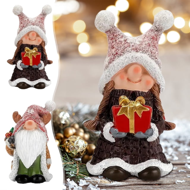Estatuas de gnomos de jardín de resina - Decoraciones enanas de dos para jardín y jardín, adornos exteriores de 5,2 pulgadas