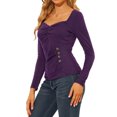 thumbnail image 4 of INSPIRE CHIC Women's Sweetheart Neck Ruched Long Sleeve Slim Rib Knit Top, 4 of 7