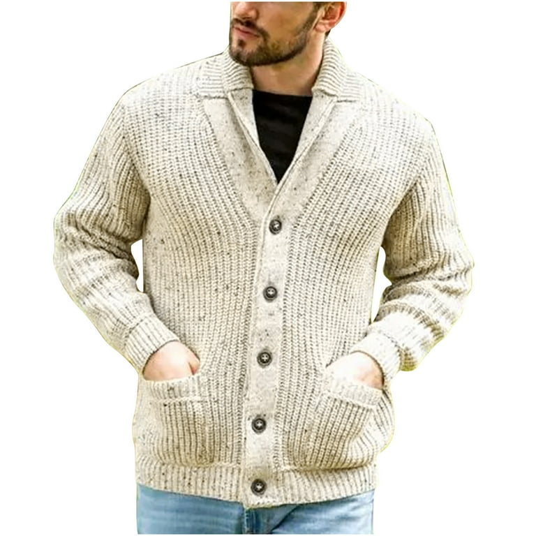 Mens Shawl Collar Sweater Jacket with Pockets Button Down Casual Warm Knit Sweaters Autumn Winter Coat Outwear