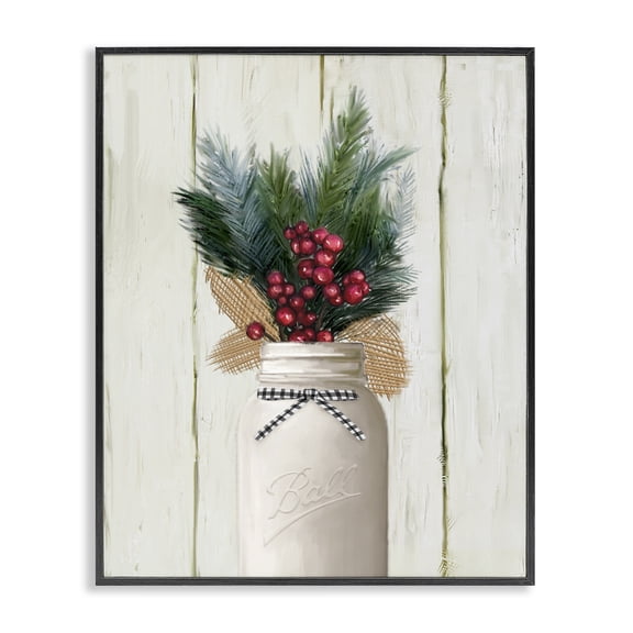 Stupell Industries Cottage Country Christmas Holiday Jar Black Framed Giclee Art, 11 x 14, by Ziwei Li