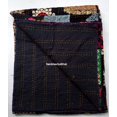 thumbnail image 3 of Black Embrodiery Beautiful Handmade Vintage Silk Sari Jari Patchwork Khambhadiya Kantha Quilting Kantha Quilt Reversible Bed Cover Assoted Kantha Quilt Throw Blanket / Twin/Queen/King, 3 of 3