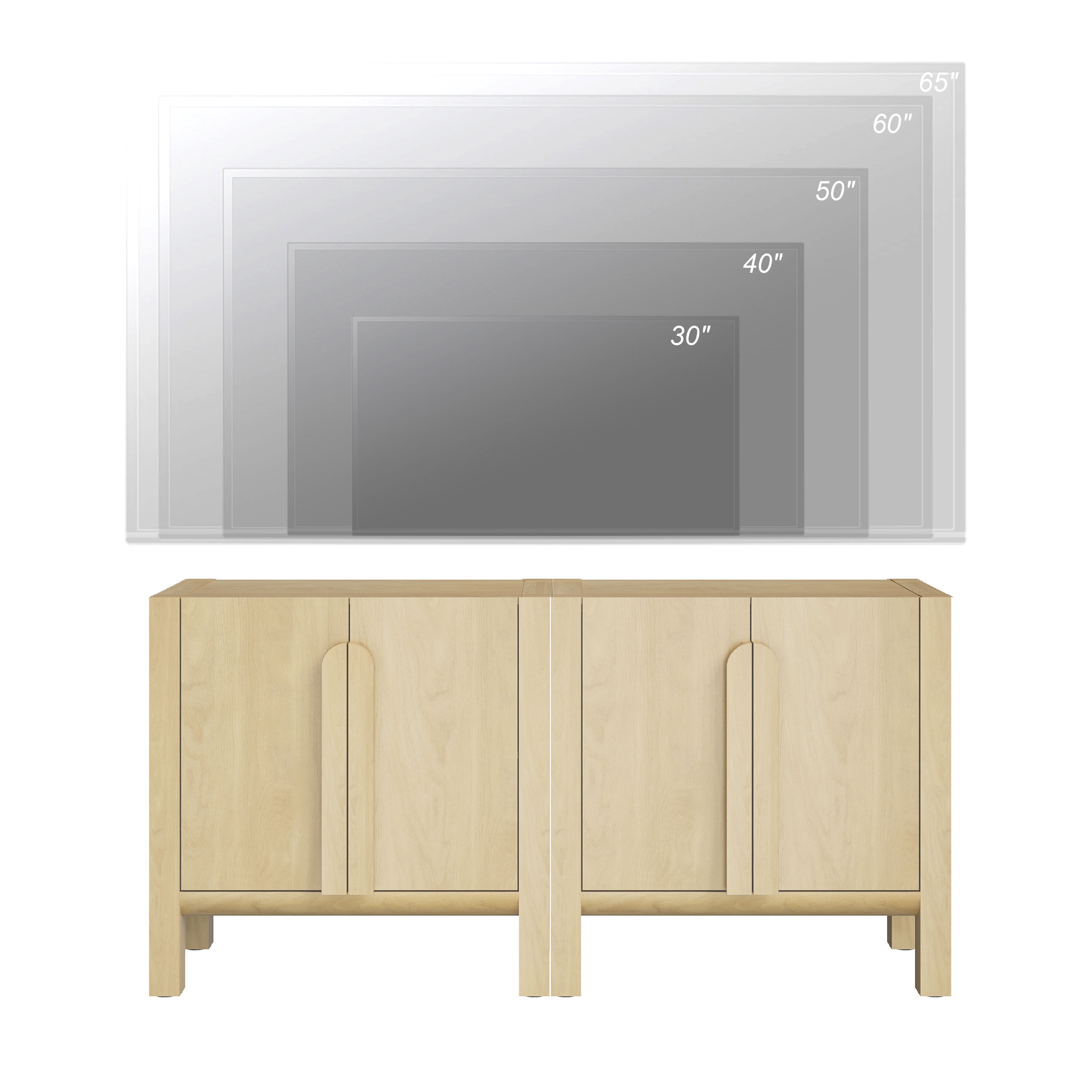 63" Mid-Century Modern TV Stand with Storage, Entertainment Center with 4 Doors and Adjustable Shelves,Wooden TV Console for Living Room