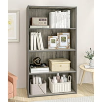 4-Tier Wood Open Bookshelf, Engineered Wood Rustic Book Shelves with 3 Shelves, 9 Inch Deep Small Bookcase for Small Spaces, Book Shelves for Bedroom, Living Room, Gray