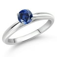 thumbnail image 2 of Gem Stone King 10K White Gold Blue Created Sapphire Solitaire Engagement Ring for Women (0.60 Cttw, Round 5MM, Available in Size 5, 6, 7, 8, 9), 2 of 4