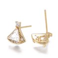 thumbnail image 2 of Brass Stud Earring Findings with Loop and Cubic Zirconia Nickel Free Real 18K Gold Plated Fan Clear 10x9mm Hole: 0.8mm Pin: 0.8mm, 2 of 2