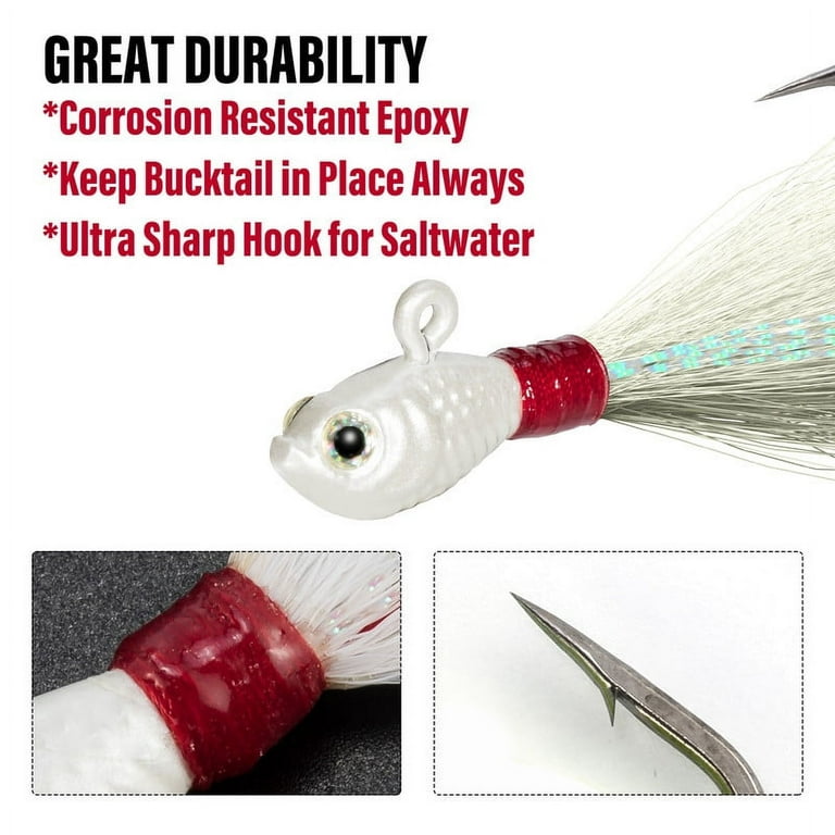 bass lures for flounder Dr.fish 3 Pack Bucktail Jigs Fishing Lures Saltwater Freshwater Bass Flounder Striper Bluefish White 4oz Surf Fishing Jig Hooks, Size: 4oz(113g)