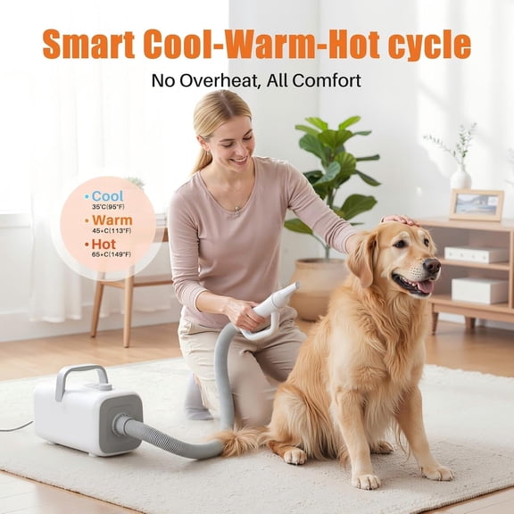Dog Hair Dryer 1550W High Velocity Pet Blow Dryer with Adjustable Speed Temperature Grooming Kit