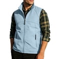 thumbnail image 3 of Men's Solid Color Sleeveless Vest Jacket Nylon Spandex Stand Up Collar Full Zip Cardigan With Multiple Pockets Lightweight Outerwear Casual Daily Travel | Zenithor,Light Blue 6XL, 3 of 9