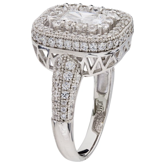 Sterling Silver Women's Halo CZ Side Stones Engagement Ring