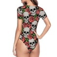 thumbnail image 4 of Balery Women'Sskull And Roses Crew Neck Round Neck Short Sleeves Slim Fit Casual Basic Extender Bodysuit Daily Jumpsuit T Shirts-Medium, 4 of 9