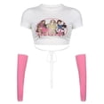 thumbnail image 6 of KOMOO Women Printed Crop Tops Short Sleeve Portrait Letter Print Slim Tee Tops with Oversleeve, 6 of 8