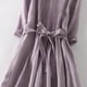 thumbnail image 4 of Puntoco Vestido Retro Suelto De Algodón Y Lino Con Cordones, Manga Tres Cuartos, Delgado, Color Sólido, Fresco, Para Mujer, Morado M,Regalos Para Mujer Joven, 4 of 6