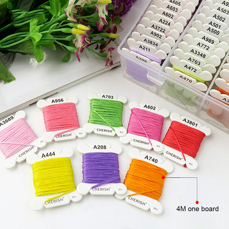 80pcs Plastic Thread Bobbins Thread Card Floss Crafting 6 Strands Rainbow Color Cross Stitch Thread with Storage Box Embroidery Sewing Accessories