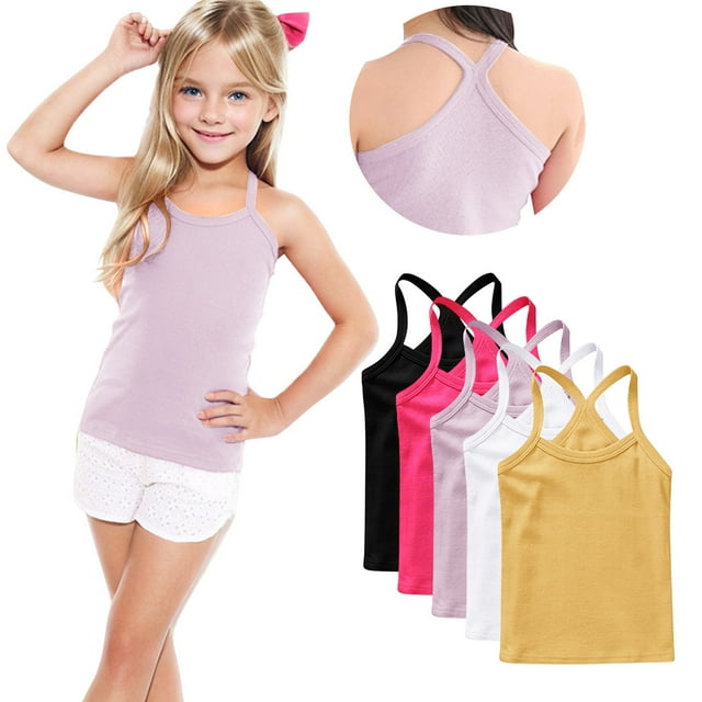 zbxnLI 5 Pack Girls Dance Tank Tops Racerback Camisole Tops Cotton Spaghetti Strap Undershirts for Kids