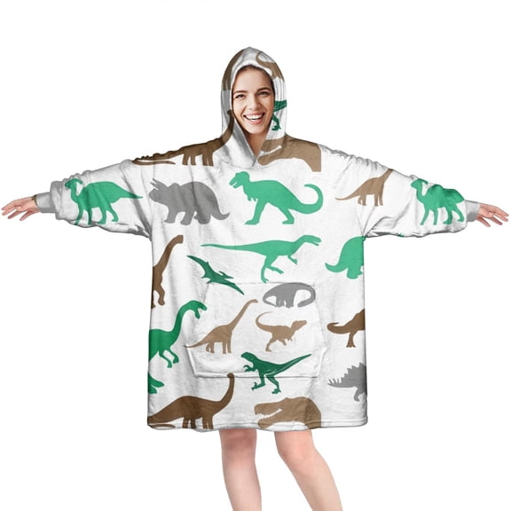 Wearable Oversized Blanket,Colorful Dinosaurs Silhouettes Pattern Wearable Blanket Hoodie for Adults,Cozy Hooded Blankets with Super Pockets,Super Warm Fuzzy Pullover for Women & Men