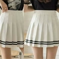 thumbnail image 6 of Yokua Womens Pleated Hem High Waist Double Striped Print Pleated A-Line Mini Skirt, 6 of 14