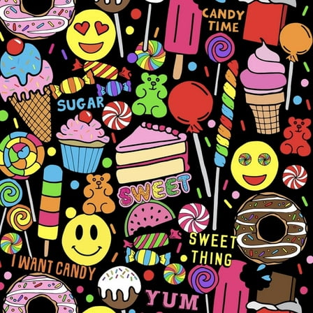 Sykel Enterprises I Want Candy Sweets Multicolor/Black 100% Cotton Fabric sold by the yard