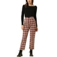 thumbnail image 2 of Unique Bargains Women's Plaid Trousers Button Casual Tartan Check Work Pants M Red Black, 2 of 6