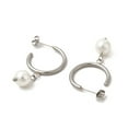 thumbnail image 2 of Glass Pearl Beaded Dangle Stud Earrings 304 Stainless Steel Half Hoop Earrings for Women Stainless Steel color 38mm Pin: 0.7mm, 2 of 2