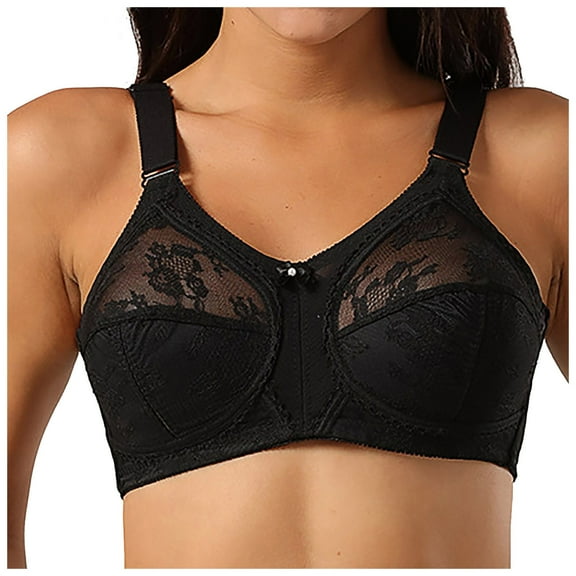 POIUYTR Women's Sexy Lace Minimizer Bras Full Coverage Wireless Bra Unlined Sheer Mesh Bra Plus Size Non Padded See Through Bralette,100CBlack
