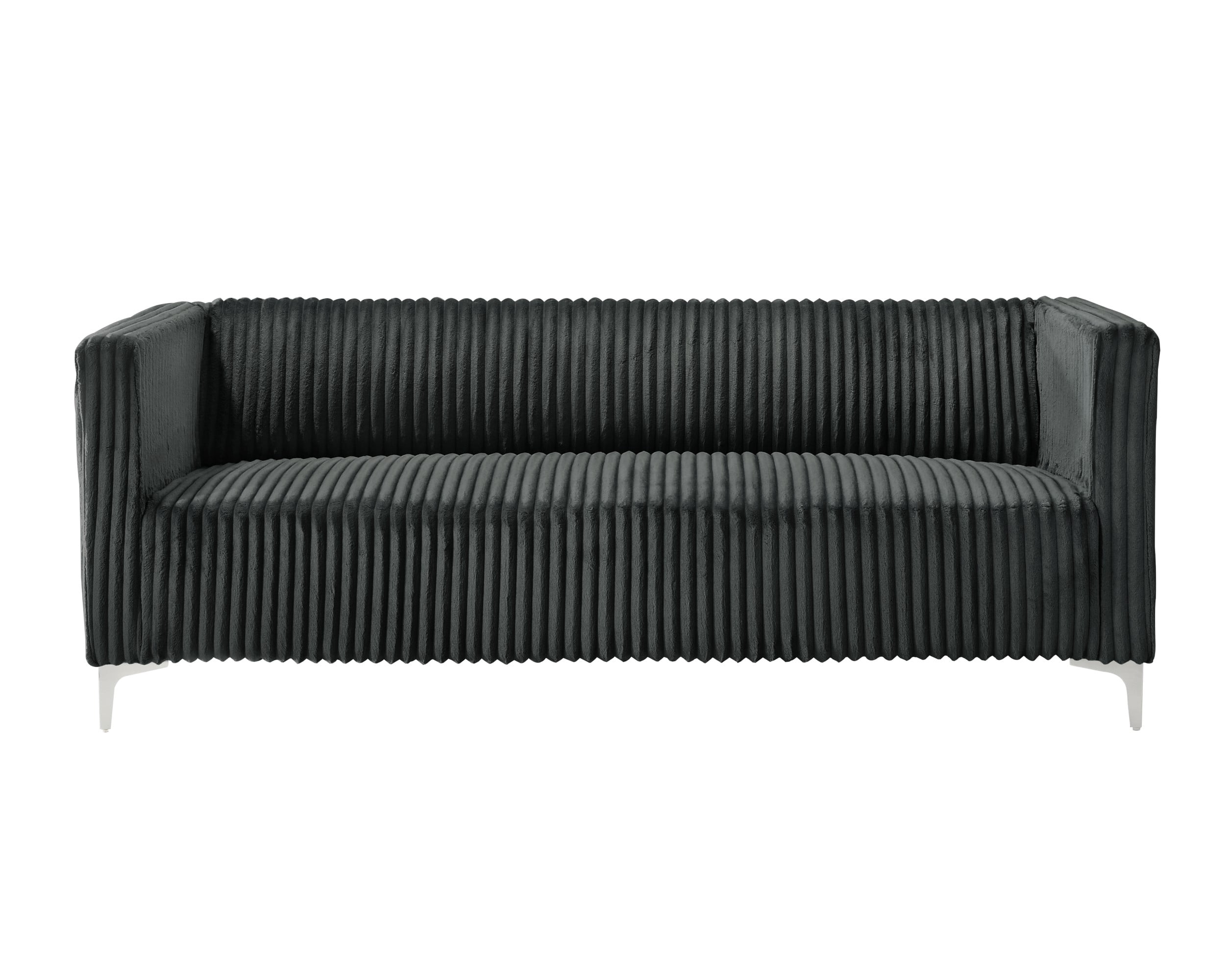 Home Design Gavin Velvet Square Arm Sofa with Plush Cushions and Modern Upholstery, Durable Frame for Living Room, Contemporary Gray Design