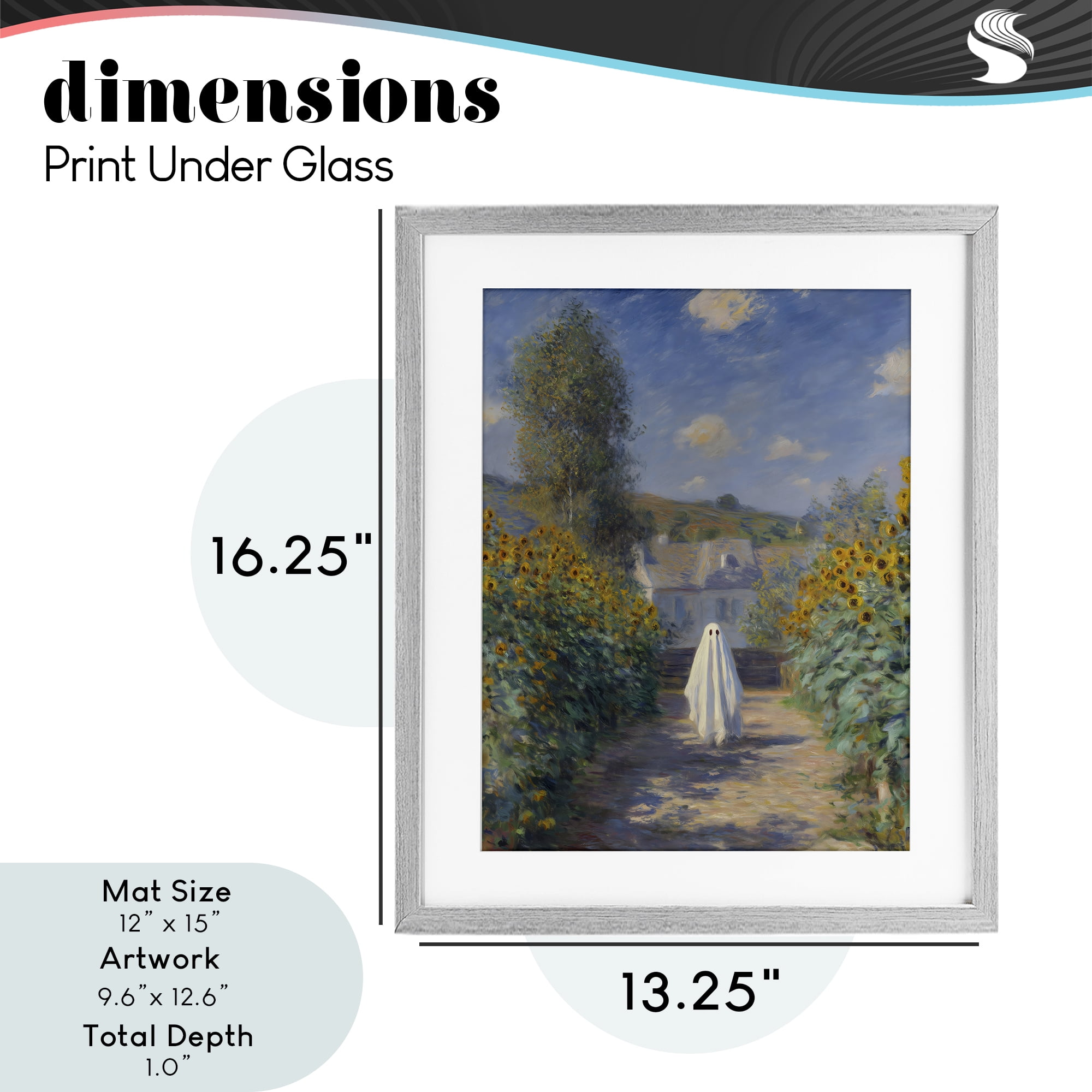 Monet Style Sunflower Ghost Gray Framed Print Under Glass, design by Arlington Prints