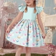 thumbnail image 6 of Girls Easter Dress Kids Light Blue Bunny Egg Print Pastel Ombre Flutter Sleeve A-Line Spring Party Casual,Size 12-13 T, 6 of 6