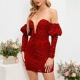 thumbnail image 5 of Sequin Dress, Deep V Neck Off Shoulder Bodycon Cocktail Dress for Women, Party and Evening Wear, 5 of 8