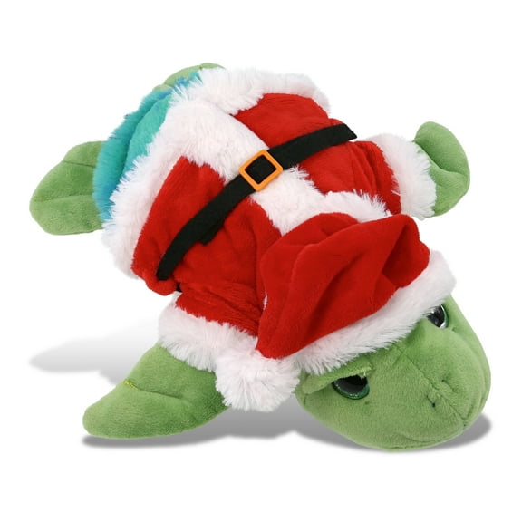 DolliBu Santa Plush Blue Tie-Dye Green Sea Turtle Stuffed Animal Plush Toy - Sea Animal Turtle Dress Up with Red Santa Claus Hat, Cute Ocean Life Turtle Gift, Perfect Holiday Christmas Gift - 10 Inch