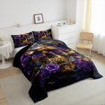 thumbnail image 3 of Feelyou 3D Gold Skeleton Queen Comforter Set for Teens, Romantic Purple Rose Bedding Sets, Gothic Valentines Day Reversible Bedding Comforter Set, Microfiber Bedroom Decor, 3-Piece, 3 of 8